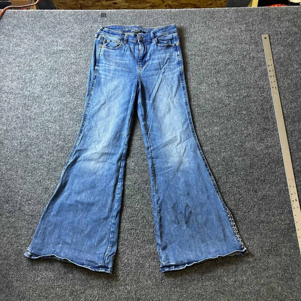 American Eagle Jeans Womens 8 Short Blue Viscose Flare Next Level Stretch Studs